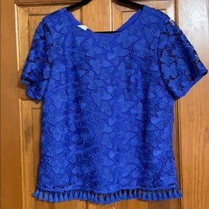 Talbots Blue Butterfly Lace Top